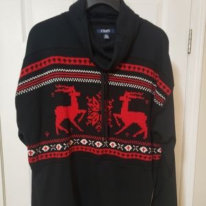 Chaps Christmas with Deer/Snowflake Print Red & Blk XL Turtleneck Shirt